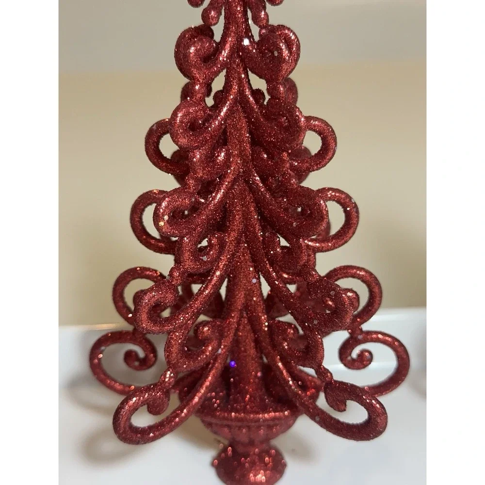 Set Of 3 Red Lace Glittered Gothic Christmas Tree 6 In Ornament
